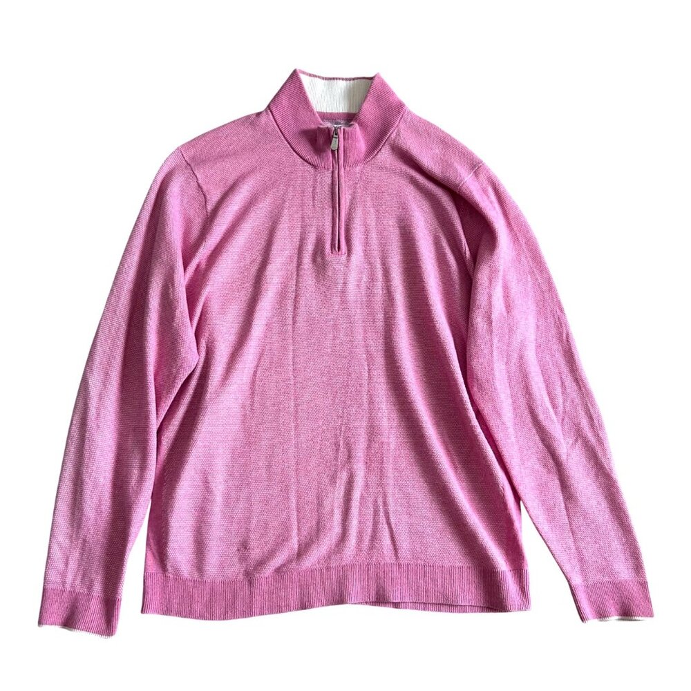 Tommy Bahama Men's Sz Large IslandZone Pink 1/4 Zip Sweater Long Sleeve